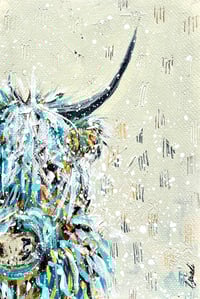 Image 1 of Haar & Horns, 8.5x5.5 Acrylic Painting, 11x14 matted, Abstract Highland Cow