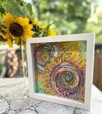 Image 2 of Morning Sunlight,  8x8, Watercolor and Mixed Media Painting, not matted, framed, abstract sunflowers