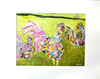Image 2 of Colonel,  11x14 Acrylic Painting, 16X20 matted,  Rooster and hens