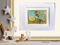 Image 3 of Blossom, 7.5x5.5 Acrylic Painting, 11x14 matted, Mother French Hen and Chick