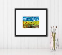 Image 2 of Papavero Tuscano II, 7.5x5.5 Acrylic Painting, 11x14 matted, Abstract Poppies in Field