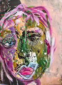 Image 1 of Olive,  9x12 Acrylic Painting, 16x20 matted, Abstract Faces, Abstract Woman