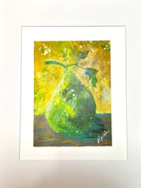 Image 1 of Morning Sunlight, 7.5x5.5 Acrylic Painting, 11x14 matted, pear on table