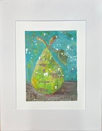 Image 1 of Evening Glow, 7.5x5.5 Acrylic Painting, 11x14 matted, pear on table