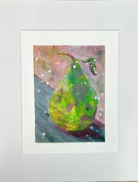 Image 1 of Sacred to Venus, 7.5x5.5 Acrylic Painting, 11x14 matted, pear on table
