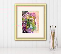 Image 2 of Olive,  9x12 Acrylic Painting, 16x20 matted, Abstract Faces, Abstract Woman