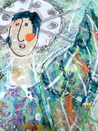 Image 6 of Vacia, 8x10 Acrylic and Collage Painting, 11x14 matted, Abstract Angels,