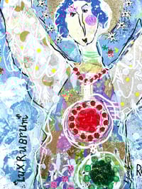 Image 6 of Lux Rubrum, 8x10 Acrylic and Collage Painting, 11x14 matted, Abstract Angels,