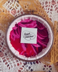 Image 2 of Small 4” pink, blue, and purple floral embroidery hoop