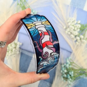 Image of Kraken & Lighthouse Stained Glass Art Bookmark | Reading Accessory