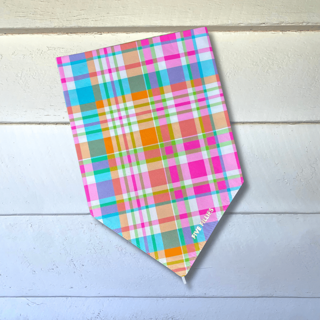 Image of Blue, Pink + Orange Plaid Scarf