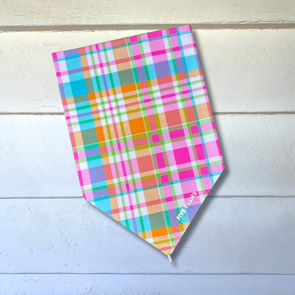 Image of Blue, Pink + Orange Plaid Scarf