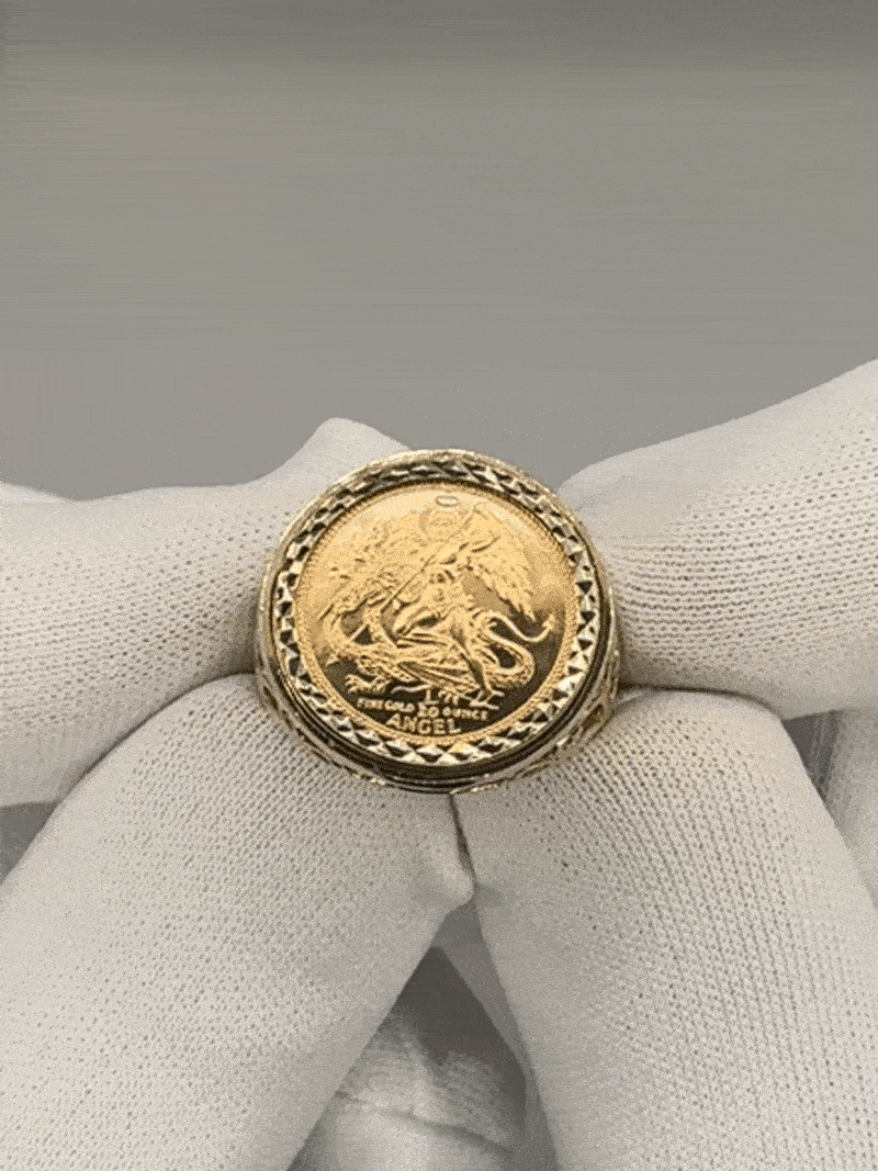 Image of 1991 22k Isle of Man St.Michael Archangel Coin with 9K Ring Mount 