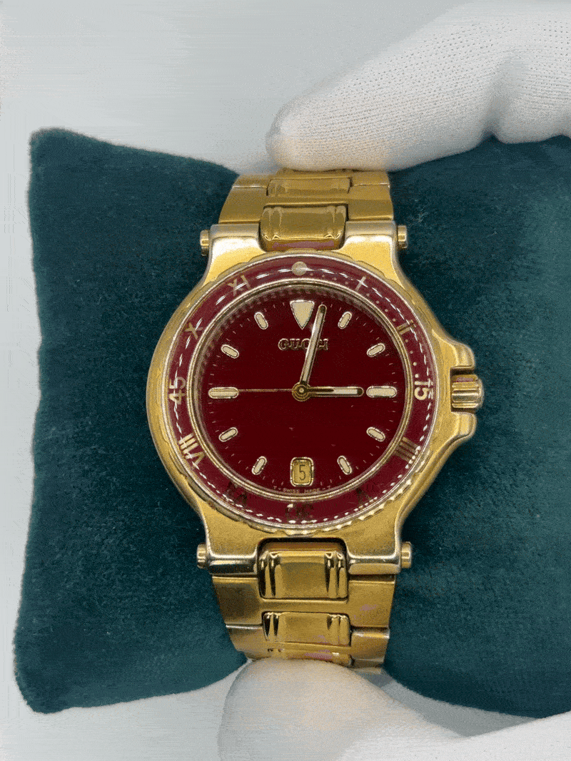 Image of Rare Vintage 1980's Gucci All Gold Burgundy Dial 9800M 