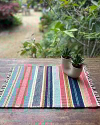 Image 1 of Hand Woven Placemat - Indigo and Coral