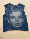 New merino wool top knitted M in blue and white 