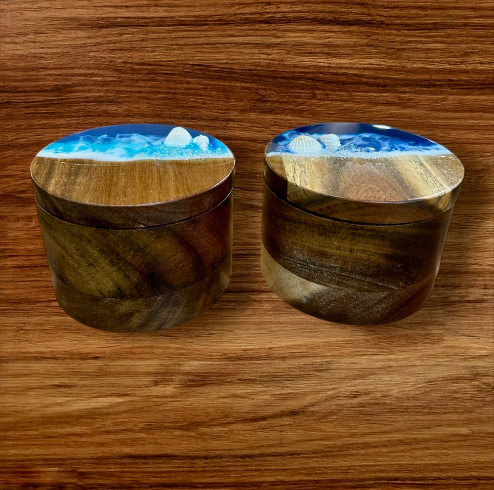Image of Resin Ocean Themed Acacia Wood Salt Box