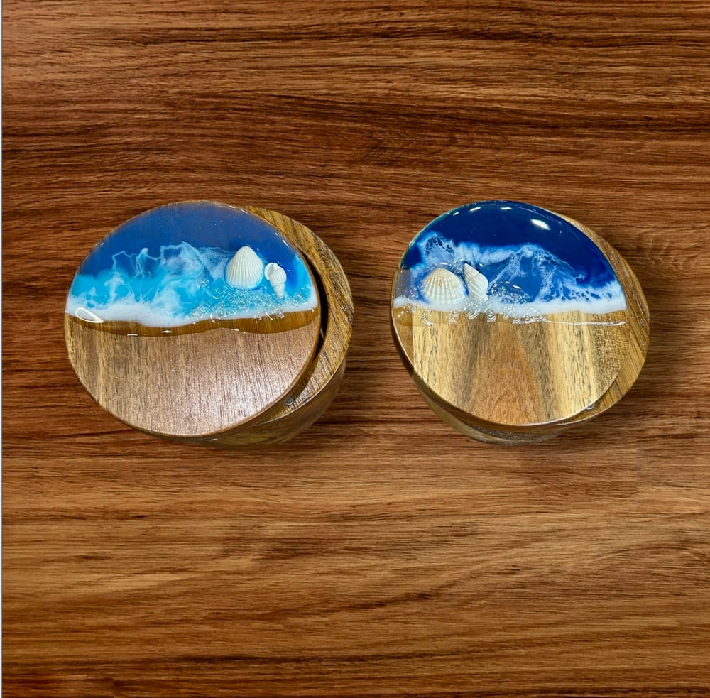 Image of Resin Ocean Themed Acacia Wood Salt Box