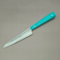 Image 2 of Petty knife turquoise linen micarta