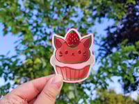 Cat Strawberry Cupcake Sticker