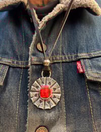 Image 1 of WL&A Handmade Morgan Silver Dollar (1878) Old Style Red Sponge Coral Medicine Pendant