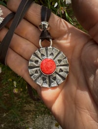 Image 3 of WL&A Handmade Morgan Silver Dollar (1878) Old Style Red Sponge Coral Medicine Pendant