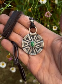 Image 2 of WL&A Handmade Morgan Silver Dollar (1878) Emerald Valley Turquoise Medicine Pendant