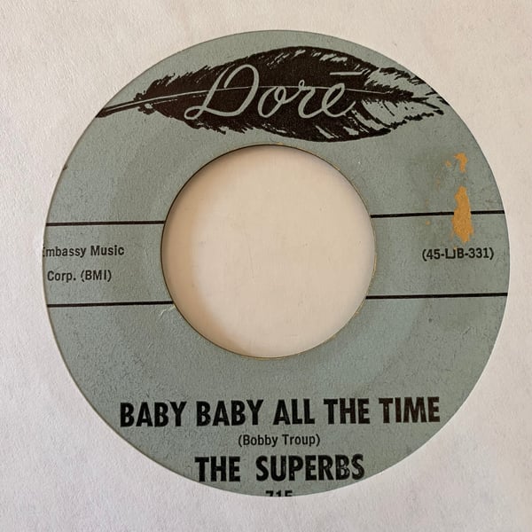 Image of Superbs "Baby Baby All The Time" b/w Raindrops, Memories And Tears"