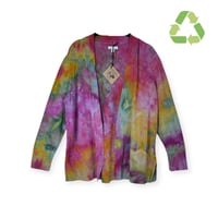 Image 1 of ♻️ UPCYCLED L Open Sweater Cardigan in Bright Watercolor Ice Dye