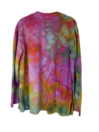 Image 4 of ♻️ UPCYCLED L Open Sweater Cardigan in Bright Watercolor Ice Dye