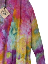 Image 9 of ♻️ UPCYCLED L Open Sweater Cardigan in Bright Watercolor Ice Dye