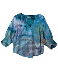 Image 2 of ♻️ UPCYCLED S Cotton Boho Peasant Top in Soft Cool Ice Dye