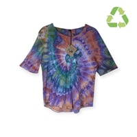 Image 1 of ♻️ UPCYCLED M Cotton Elbow Sleeve Tee in Earthy Spiral Ice Dye