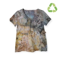 Image 1 of ♻️ UPCYCLED S Crochet V-Neck Tee in Muted Earthy Ice Dye