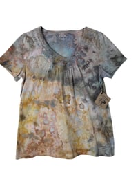 Image 2 of ♻️ UPCYCLED S Crochet V-Neck Tee in Muted Earthy Ice Dye