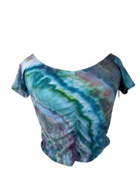 Image 2 of ♻️ UPCYCLED S Hollister Rib Knit Cinch Tee in Mermaid Agate Ice Dye 