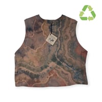 Image 1 of ♻️ UPCYCLED L Crop Top in Muted EARTHY Geode Ice Dye