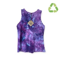 Image 1 of ♻️ UPCYCLED M Ladies Tank in Purple Haze Watercolor Ice Dye