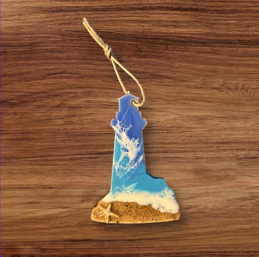 Image of Resin Ocean Themed Ornament - Lighthouse