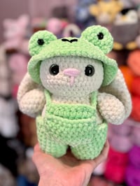 Image 1 of Bunny in Frog Hat and Overalls 