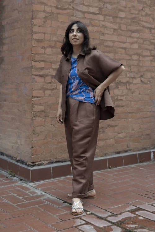 Image of PANTA NIMBUS LINO CIOCCOLATO