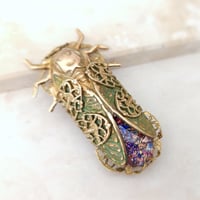 Image 2 of Fae Cicada Brooch Pin, Ruby fire opal Cicada jewelry, Handcrafted Art Deco insect jewelry