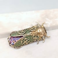 Image 3 of Fae Cicada Brooch Pin, Ruby fire opal Cicada jewelry, Handcrafted Art Deco insect jewelry