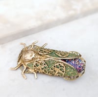 Image 4 of Fae Cicada Brooch Pin, Ruby fire opal Cicada jewelry, Handcrafted Art Deco insect jewelry
