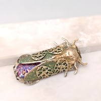Image 5 of Fae Cicada Brooch Pin, Ruby fire opal Cicada jewelry, Handcrafted Art Deco insect jewelry