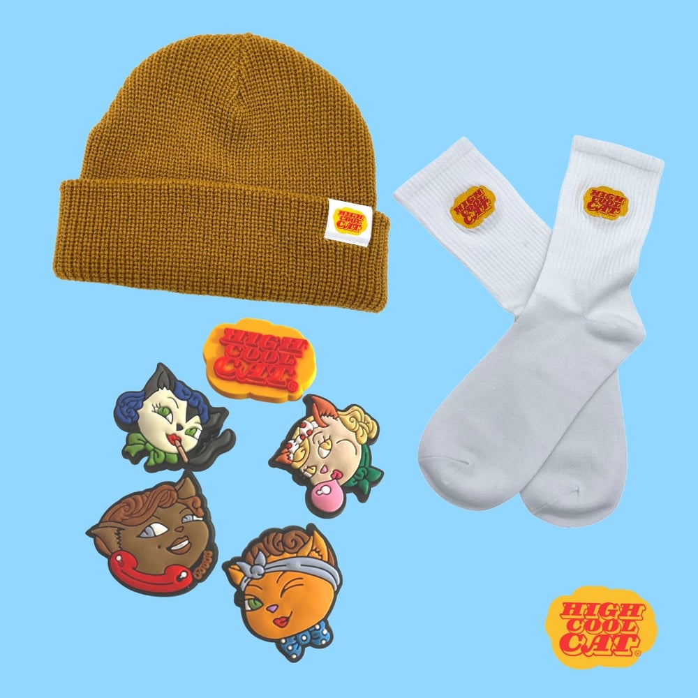 Image of High Coolcat Stoner Bundle - Embroidered Socks, Winter Beanie & Croc Charms - Perfect -2e7bd4a7
