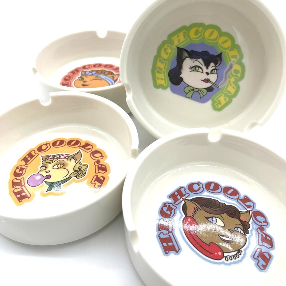 Image of HighCoolcat Glass Ashtray - Custom White Cigarette Ashtray - Designer Cigar Ashtray - Unique Glas...