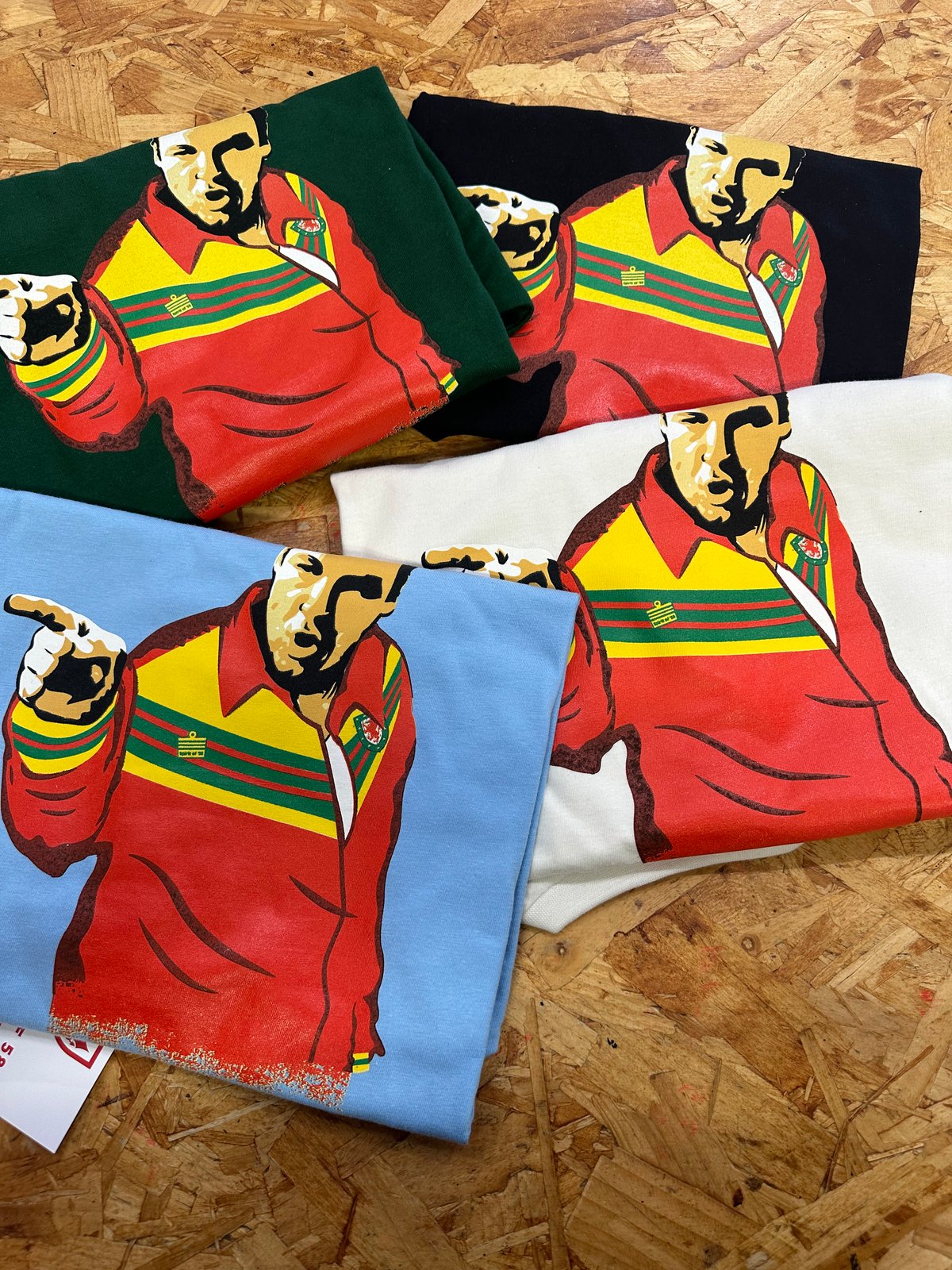 Image of Tony Soprano T Shirt in Sky Blue, Off White, Black & Bottle Green 