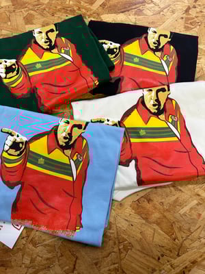 Image of Tony Soprano T Shirt in Sky Blue, Off White, Black & Bottle Green 