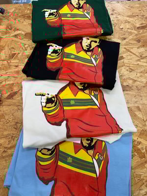 Image of Tony Soprano T Shirt in Sky Blue, Off White, Black & Bottle Green 